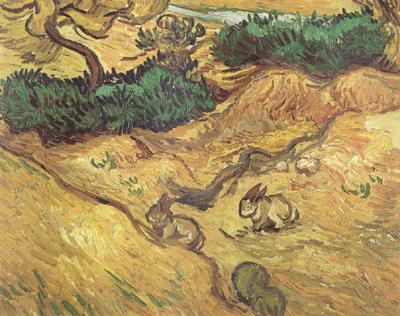Vincent Van Gogh Field with Two Rabbits (nn04) oil painting image